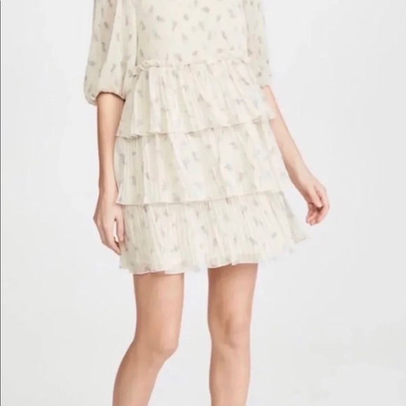 Ganni Cream Mini Dress with Subtle Pattern - Picture 7 of 9
